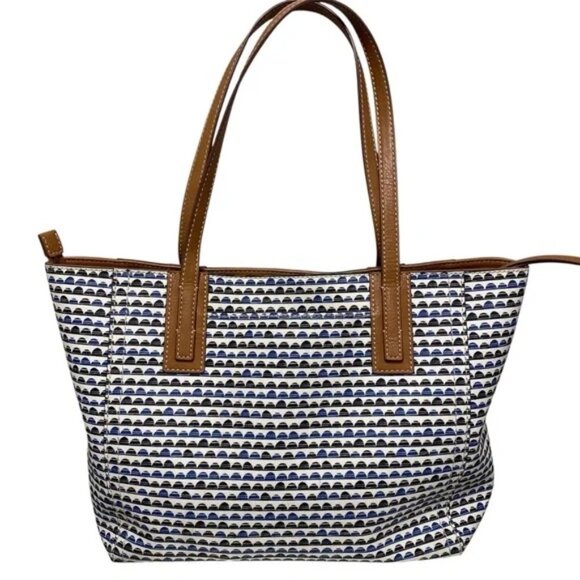 Fossil Stylish Blue and Brown Tote Bag 11x12” - Picture 1 of 13